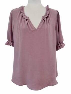 Tamara H Dusty Rose Pink Ruffle Collar Balloon Sleeve Blouse ~ Women’s XL